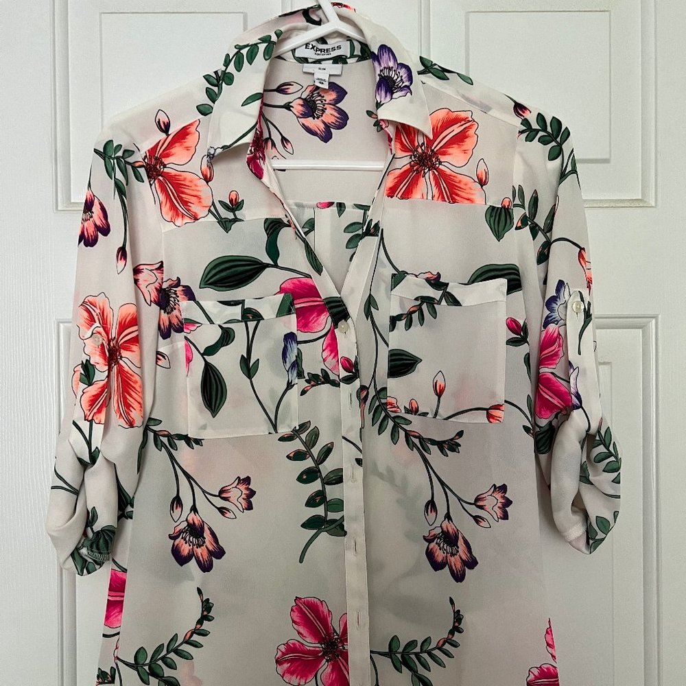Express Portofino Slim - Floral Print Shirt - Size XS
